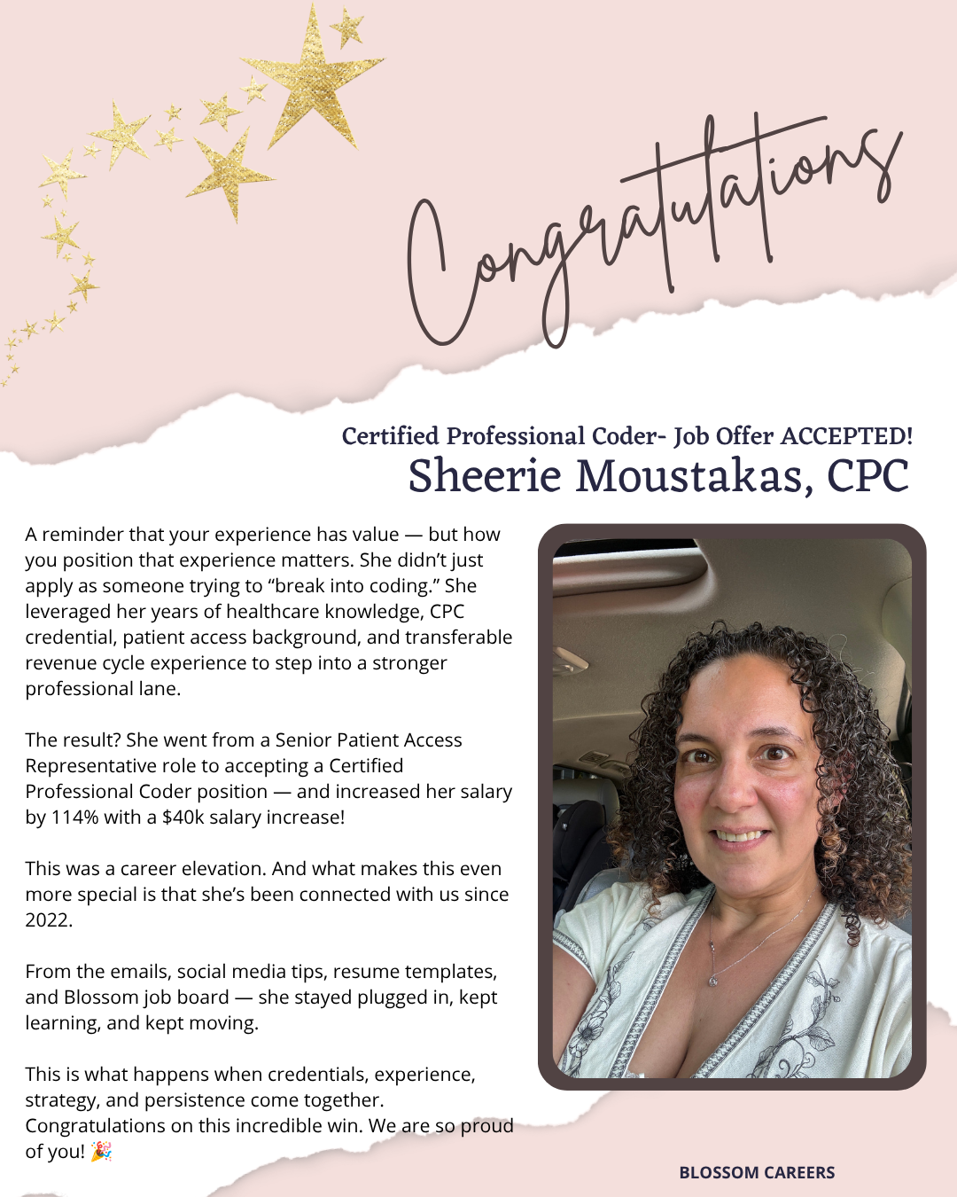 Sheerie Moustakas, CPC career win testimonial